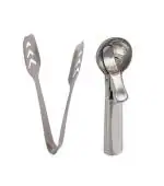First Front Stainless Steel Momo Tong with Stainless Steel Neelu Ice Cream Scoop and Multicolour, Pack of 2