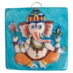 Om Craft Villa Blue Pottery Door Wall Hanging Ganesha 3D Tile, Idol Showpiece (Sky Blue Color)
