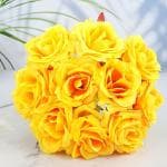 Bs Amor Yellow Artificial Flower Bunch Buquet - Natural Looking Pack Of Bunch Of 10 Roses