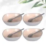 Eha Set of 4 Earth-Friendly Multipurpose Bowls for Kitchen with Spoons | 750 ml | Made with Rice Husk | Microwave Safe Bowl | for Hot & Cold Serving Bowl Set | Azure