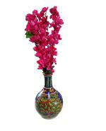 India Meets India Multicolor Handmade Wooden Flower Vase With 7 Artificial Flowers Sticks 10 inch