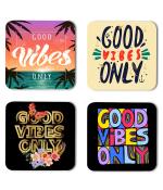Whats Your Kick Goods Vibes Only Quotes With Beach Design Printed Set of 4 Coaster With Metal Stand