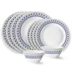 Larah by Borosil Ocean Fluted Series Opalware Dinner Set 12 Pieces Plates & Bowls### White