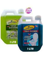 Dusty Might Dishwash Liquid Gel And Toilet Cleaner Combo Effective Cleaning Power, Removes Grease And Stains Dish Cleaning Gel- (Pack of 2 x 1L) Green Lemon And Blue