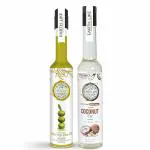 EARTH LIKE - MOTHER NATURE APPROVED Extra Virgin olive Oil 500 ml & Wood Pressed Coconut Oil 500 ml for Cooking, Skin Massage, Hair Care, Baby Massage | 100% Pure & Natural | Imported | Cold Pressed (pack of 2)