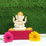LETS CATCH UPP Ganesh Statue & Ganapati Showpiece | God Statue & Lord Ganesha Murti | Decorative Car Dashboard, Home Decor, Living Room | Ideal Gift | Height 6 Inch (White)