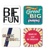 Whats Your Kick Creative Mind Wake Up And Be Creative Quotes Printed Set of 4 Coaster With Metal Stand