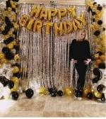 Party Midlinkerz Rubber Solid Black, Silver and Gold Happy Birthday Balloon Decoration Kit