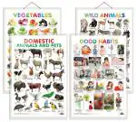 GO WOO Combo of 4 Vegetables, Domestic Animals and Pets, Wild Animals and Good Habits Charts