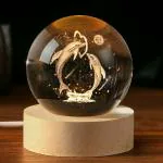 Wolblix 3D Dolphin Crystal Ball Night Light, Crystal Dolphin Lamp Figurines with Wooden Light Base, Crystal Dolphin Gifts Laser Engraved Glass Sphere Home Decor