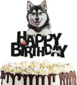 Festiko Dog Happy Birthday Cake Topper Puppy Pet Themed Bday Party Cake Decor Golden Retriever Colorful Party Decoration Supplies (Husky)