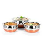 Super HK Copper Stainless Steel Handi With Lid 1.2L,1.5L&1.8L (Pack of 3)