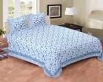 Jaipur Weaves Premium Cotton Super King size Jaipuri Floral bedsheet with 2 Pillow Covers Color-Blue