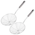 Kuber Industries Puri Strainer|Stainless Steel Jhar for Cooking & Frying|Versatile Deep Fry Chalni with Handle for Kitchen|16 cm|Pack of 2 (Silver)