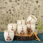 Crock Comforts- Handmade Ceramic Matt Finish Buti Decal Chai Kullar/Kullad/Cups/Mugs/Kulladh - Set of 6(Microwave & Dishwasher Safe, CC- BUK06)