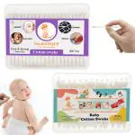 Majestique Baby Safety Cotton Swab -Ideal for Babies & Adults -100% Organic Soft & Gentle Tip for Cleaning, Makeup Removal & More - 80-Swabs for Baby / 200-Swabs for Adults