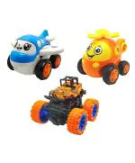 CrackaDeal Unbreakable Friction Powered Toy Set of Plane Helicopter & Monster Truck, Multicolor (Pack of 3)