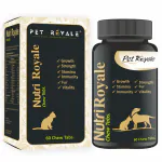 Pet Royale Multivitamin tablet for Dogs | Calcium Tablets for Dogs and cats | Omega 3 & 6, Chelated Minerals For Dog/Cat/Pet - Improvement For Growth, Stamina , Strength, Fur And Immunity - 60 Chew Tabs