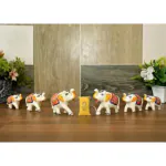 Ashamohar Rajasthani Handmade Elephant Showpiece Figurine Set of 6 Pcs for Pooja Room Decorative Showpiece - 7 cm  (Paper Mache, White, Multicolor)