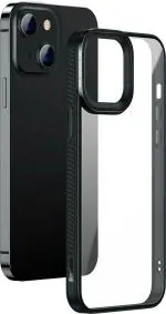Baseus Black Plastic Mobile Back Cover for iPhone 13 Crystal Hard Case with TPU Frame