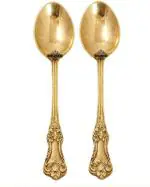 SHLINCO Brass Designer Serving Spoon Brass Engraved Spoon | Petal ka Chamach (Pack of 2) Brass Dessert Spoon Set (Pack of 2)