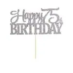 Festiko Happy 75th Birthday Cake Topper, Glitter Card In Silver For Cake Decoration, Birthday, Anniversary, Engagement, Graduation