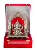 International Gift Silver Metal Ganesha Idol With Beautiful Gift Box Packing And With Carry Bag, 25 X 11 X 20 Cm