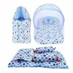 Fareto Blue Combo Of Baby Mattress With Net Sleeping Bag Bedding Set (0-6 M) 4 Pcs