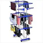 HOMEGINI Clothes Drying Rack Folding Clothes Rail 3 Tier Clothes Horses Rack Laundry Garment Dryer Stand with Two Side Wings (White)