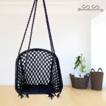 Patiofy Cotton Black D Shape Swing Chair with Hanging Kit, Swing for Home, Jhula