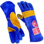 MULLICK PRO SAFETY - MPS Heat Resistant Leather Welding Gloves With full Reinforce Blue Yellow MPS010