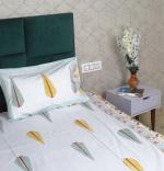 HAND BLOCK YELLOW LEAVES PRINTED DOUBLE KING FITTED BED BEDSHEET BY JAIPUR EXCLUSIVE
