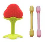 Grest Silicone Strawberry Fruit Shape Teether with Dumbler / Sticks Teether For Babies