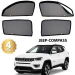 AllExtreme Jeep Compass Car Window Shades Magnetic Windshield Cover for Maximum UV and Sun Protection (Pack of 4 - Front 2pcs with Zipper and Magnet; Rear 2pcs with Magnet Without Zipper, Black)