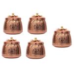 ROYALSTUFFS Handmade Containers with Lid | Copper Hammered Handi/Cookware Coating Brass Finish 150 Gm set of 5