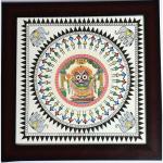 CRAFT SUPER MART Handmade saura tribal painting with odisha traditional art pattachitra on Tassar cloth with 1 inch fiber framing (30.48 cm x 30.48 cm)