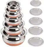 Super HK Copper Stainless Steel Handi With Lid 0.5 L, 0.8 L, 1.2 L, 1.5 L and 1.8 L (Pack of 5)