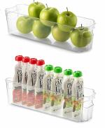 Inditradition Stackable Acrylic Storage Container Bins For Food, Vegetable, Fruits, Bottle, Pantry Storage | Transparent, Pack of 2 (33 x 10 x 9.5 cm)