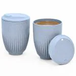Eha Earth Friendly Retro Coffee Mug with Lid | Tea Cup Set of 2 | 350 ml | Made with Rice Husk | Microwave Safe Mugs for Gifting | Azur