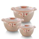BLUBEL Stylo Beige Colour Insulated Stainless Steel Casserole Set 900 ml, 1200 ml, 2100 ml