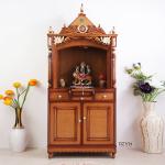 DZYN Furnitures Pooja Graham Large Floor Rested Pooja Mandap with Door (Teak Gold)