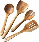 CRAFTYKART Nonstick Brown Rose Wood Spatula Spoon 25.4 x 10.16 x 1.27 cm Set of 4