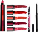 toroka makeup combo 5in1 red matte creamy lipstick longlasting eyeliner black kajal (3 Items in the set)