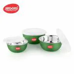Jensons Stainless Steel Microwave Serving Bowl Storage Set With Lid | Green| Air Tight | 600Ml, 800Ml, 1300Ml