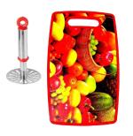 Stainless Steel Potato Potato Masher With Plastic Oval Chopping Board and Multicolour, Pack of 2