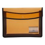 Eslee Expandable Document Wallet Folder for Storage | Transparent Snap Button My Clear Bag | Clear Plastic Envelope Cover File Bag for Papers, Mark sheets, Projects, Certificates Holder | Best for FC Size Paper | Transparent Orange Colour (ESC311FC)