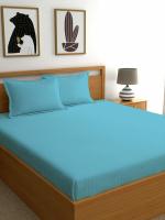 N G Products Bedsheet for Double Bed Cotton 300TC Premium Satin Stripes Soft Double Bedsheet with Two Pillow Covers, 90 x 90 Inches, Sky Blue
