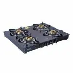 Glen 1041 GT Black Auto Ignition LPG Glass Cooktop Forged 4 Brass Burner