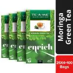 TE-A-ME Moringa Healthy Green Tea, 100 Tea Bags (Pack of 4 Boxes - 4 X 25 Tea Bags) | Herbal Tea