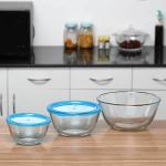 Borosil Glass Mixing & Serving Bowls With Lids(500 x 1, 1.3L x 1, 2.5L x 1, Clear )